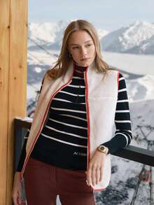 Activina Suéter de cuello alto casual y deportivo con bloques de color y rayas para mujer, otoño/invierno - Blanco y Negro - Ver 9