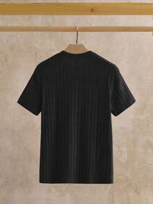 Manfinity VCAY Men's Black Summer Basic Casual Work Knitted Solid Color Ribbed Short Sleeve Turtleneck T-Shirt Pack,Cotton Knit Tops For Man - Black - View 5