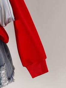 SHEIN 1件女童圆领半拉链布鲁克林字母印花长袖套头卫衣，秋季款 - 紅色 - 查看 5