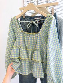 INAWLY 女士秋季新款可爱荷叶边下摆衬衫 - 彩色 - 查看 3