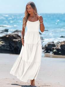 Sylviya Casual Long Bowknot Spaghetti Strap Dress, Spring/Summer,Boho Clothes Women - White - View 4