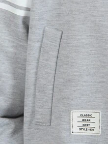 Vacaura 1 件男童休闲时尚条纹印花连帽长袖衬衫，适合外出、上学、休闲装、街头装和任何场合 - 灰色 - 查看 4