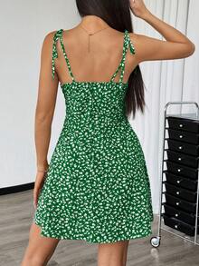 Breezaya Women's Spaghetti Strap Tie Ditsy Floral Mini Dress