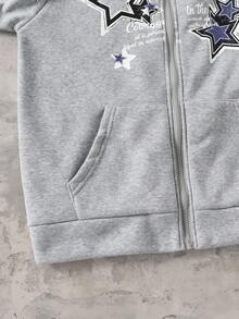 Coolqubz 青少年男童休闲做旧星形印花运动拉链卫衣外套，春秋/秋冬款，男女通用 - 灰色 - 查看 4