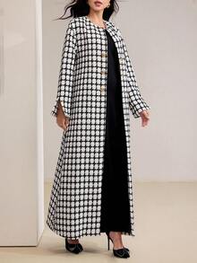 Veilorie 女士优雅通勤格子长袍 - 白色 - 查看 5