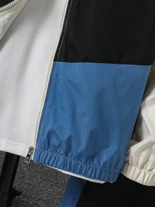 SHEIN Vacaura Conjunto de chándal estampado para niños preadolescentes, chaqueta con capucha con bloques de color contrastante y cremallera, y pantalones de cintura elástica, 2 piezas, ropa deportiva casual para primavera y otoño - Multicolor - Ver 4