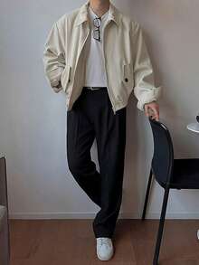 DAZY 米色短款弹力下摆男士夹克外套，秋冬款 - 米色 - 查看 5