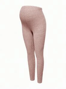 Modmama Pregnant Women's Solid Color Ribbed High Elasticity Casual Leggings - Pink - View 5