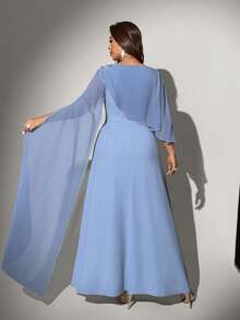 Viva Relle Váy voan tay bồng cỡ lớn dành cho nữ, thích hợp cho tiệc tùng, khách dự tiệc cưới, ngày lễ, năm mới - Màu xanh bụi bặm - Xem 2