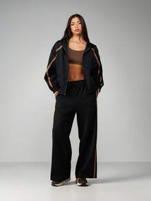 MISSGUIDED Zip Through Hoodie With Contrast Stripe Detail Long Sleeve Casual Fall Winter Streetwear Oversized Comfort Sweatshirt - Black - View 4