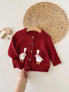 SHEIN 新生女婴可爱卡通图案针织开衫，秋冬百搭