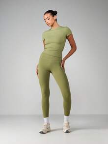MISSGUIDED Quần bó thể thao cạp cao Quần tập yoga hiệu suất Quần bó tập luyện Quần tập co giãn Quần áo thể thao năng động - màu xanh lá - Xem 4