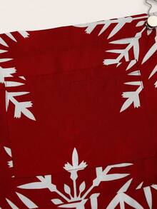 Sweetra 性感优雅的红色雪花印花A字迷你连衣裙，百搭时尚，适合新年、圣诞节和冬季穿着。 - 酒紅色 - 查看 4
