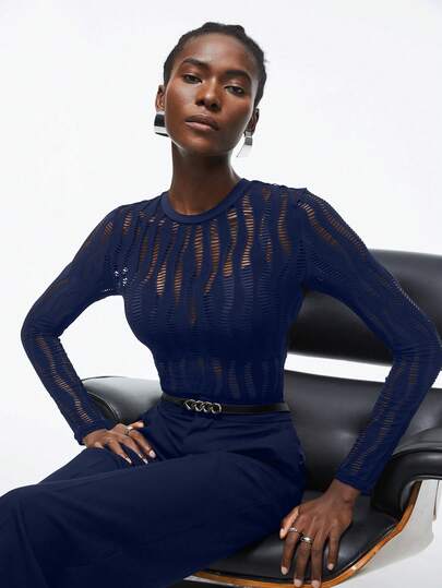 Maija 2025 Winter & Summer New Fashionable Sexy Solid Color Hollow See-Through Bodysuit, Vintage Chic Urban Commute Everyday Romantic Casual Wear, 90s Style, Suitable For Christmas, New Year, Thanksgiving, Elegant Party, Beach, Graduation, Versatile, Romantic, Suitable For Wedding Guests, Hosts, Dates, Parties, Concerts, Stage Performances, Brunch, Airport