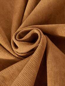 少女珍珠纽扣装饰长袖荷叶边领中长连衣裙，可爱甜美学院风，时尚百搭 - 棕色 - 查看 4