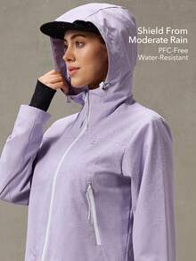 OutZeal 女士户外夹克 露营徒步 防水防风 短款带拉链口袋 - 淡紫色 - 查看 2