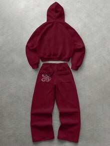 PAVTROS Men's Elastic Solid Color Street Style Gray Sports Suit, Men's Sportswear, Men's 2 Pieces Sportswear Set Hoodie And Sweatpants Set Red Sweatsuit 2 Piece Set Men Red Two Piece Set Sweatsuit - Burgundy - View 2