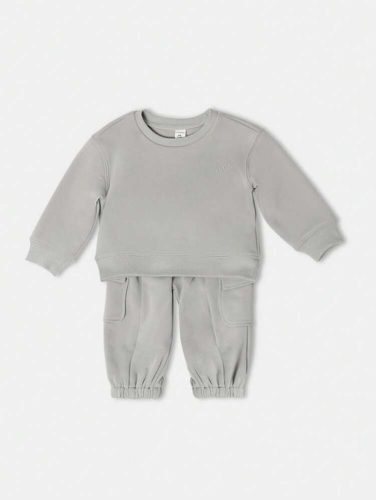 Butterfly Embossed Crewneck Sweatshirt With Elastic Joggers