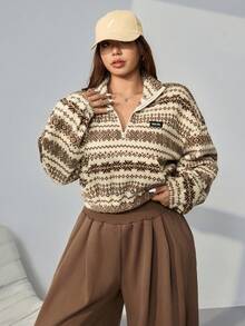Comfortcana Plus Size Casual Totem Double-Sided Fleece Sweatshirt, Autumn/Winter - Multicolor - View 6