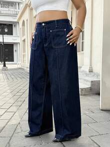 SHEIN ICON Plus Size Women's Fashion Casual Water-Washed Non-Stretch Baggy Jeans