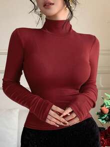 DAZY Women's Turtleneck Slim Fit Casual Long Sleeve T-Shirt