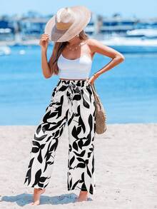 Sylviya Pantalones rectos de mujer con estampado geométrico y detalle de moño, de temporada - Blanco y Negro - Ver 5