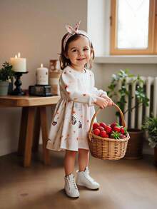 Vintaside Kids Baby Girl 3D Bow, Floral Printed Long Sleeve Dress, Autumn Clothing For Baby Girl, Baby Girl's Outdoor Wear, Country Style, Layered, Versatile, 3 Months To 3 Years Old Girl Clothing - Multicolor - View 8