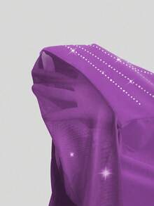 SHEIN Tween 女童运动服渐变色网眼长袖体操紧身衣，水钻装饰体操紧身衣，四向弹力高弹力健身户外运动舞蹈瑜伽体操连体衣 - 紫色 - 查看 5