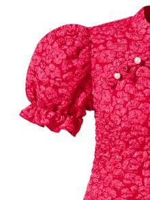 女童中国新年旗袍连衣裙，红色，喜庆，适合中国新年，适合新年派对，奢华优雅，立领，东方风格 - 紅色 - 查看 6