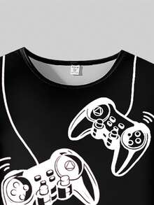 2pcs Tween Boys Pajama Set,Black Long Sleeve Video Game Print Top And Matching Allover Print Pants,Cute Autumn Holiday Game Controller Outfit Sets - Black - View 3