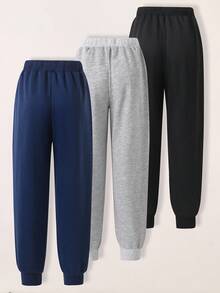 Vacaura 3 件青少年男童时尚针织运动裤套装，黑色/灰色/海军蓝，面料柔软，舒适，适合上学、运动、户外、秋季、百搭休闲装 - 彩色 - 查看 2