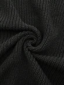 SHEIN CURVE+ 大码针织法式撞色滚边长袖不对称下摆开衩休闲通勤优雅毛衣上衣，搭配常规腰部宽松直筒针织半裙，适合秋冬季穿着。 - 黑色 - 查看 8