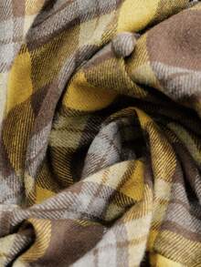 Linhara 大码女式红棕色格子收腰荷叶边领纽扣前襟复古休闲日常连衣裙，秋冬款 - 黃色 - 查看 4