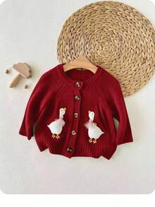 SHEIN 新生女婴可爱卡通图案针织开衫，秋冬百搭