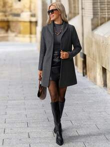 SHEIN Clasi Modischer Pendler-Mantel für Damen, Herbst/Winter Herbst Winter Neujahr Weihnachten - Grau - Übersicht 4