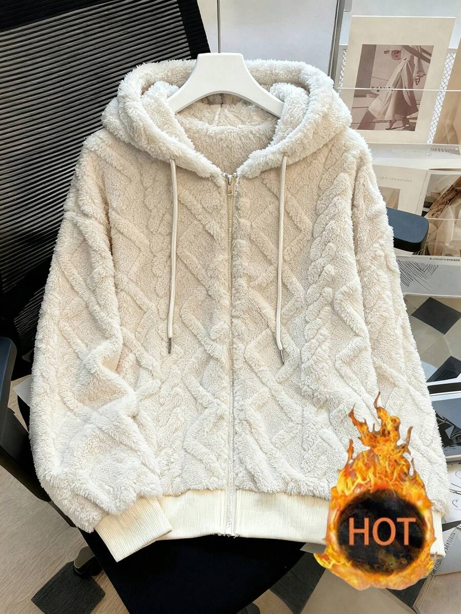 Franclia 休闲日常女式卫衣，高端拉链卫衣，宽松版型，显瘦，女士冬季款 - 米色 - 查看 1