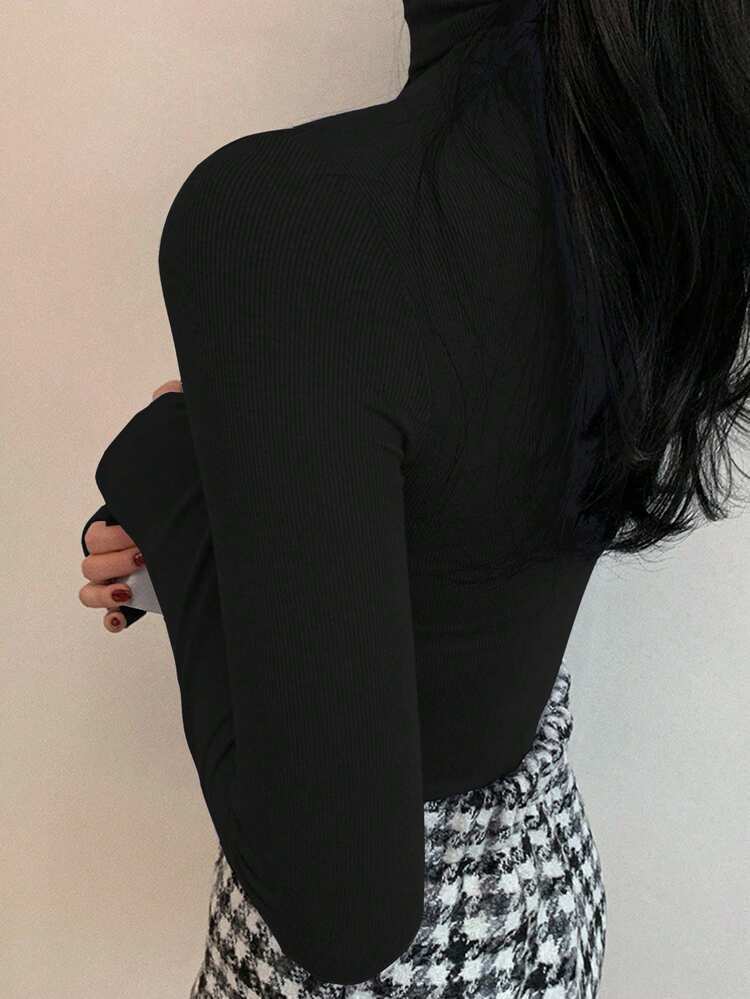 Women's Turtleneck Solid Color Casual Versatile Long Sleeve Slim Fit Base Layer T-Shirt