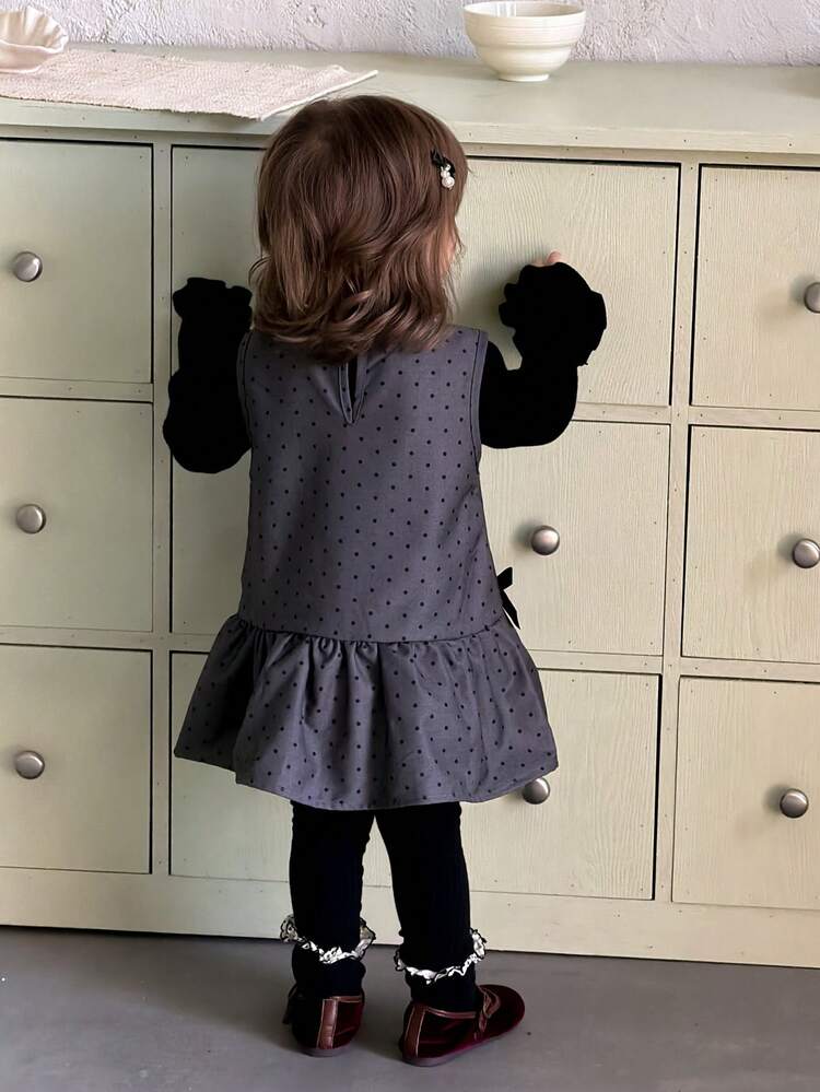 Baby Girl Polka Dot Ruffle Hem Korean Style Dress