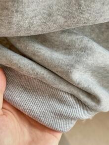 INAWLY Áo nỉ dài tay trễ vai có mũ trùm đầu nửa khóa kéo cỡ lớn - Xám - Xem 4