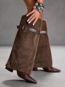 CUCCOO SZL 女士时尚咖啡棕色尖头过膝长靴 - 咖啡棕 - 查看 9