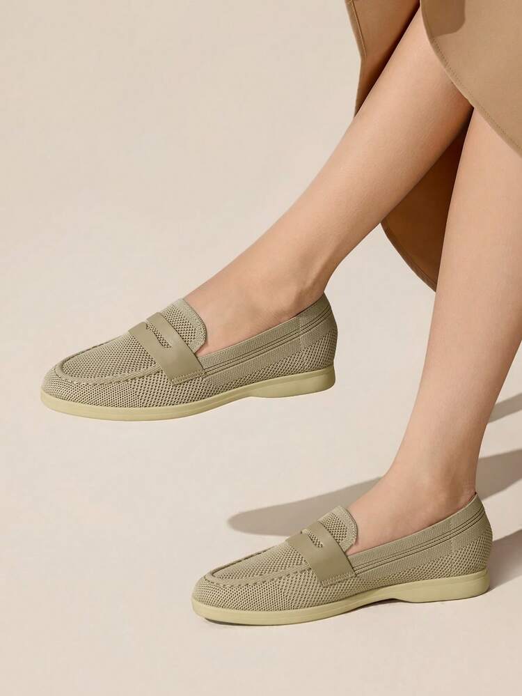 CUCCOO BASICS Mocassins décontractés confortables en tricot kaki pour femmes, convenant pour le trajet domicile-travail, les sorties, les courses, le travail et le port quotidien