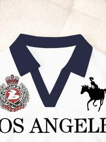 Rovax 女士字母印花撞色 Polo 领短袖休闲上衣 - 白色 - 查看 3