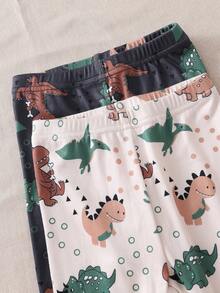 4件套新生男宝宝休闲可爱恐龙印花长袖连体衣和裤子家居服套装