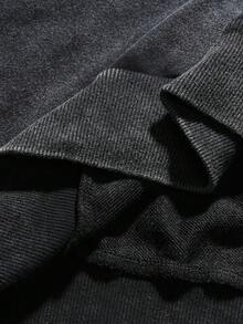 AXEPEAK Men's Standard Size Casual Sweatshirt, Crew Neck Pullover With Embroidery, Black Patchwork & Flocking Design, Long Sleeve Top - Black - View 7