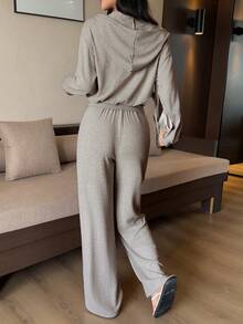 DAZY 三件套运动连帽外套、吊带背心和休闲长裤女士家居服套装 - 杏色 - 查看 2