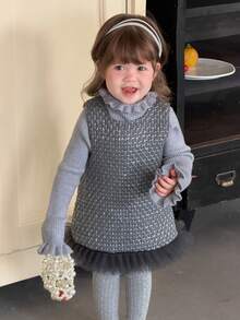 DAZY Baby Girls' Fashion Cute Mesh Patchwork Sleeveless Dress - Light Grey - View 2