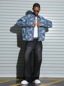 PAVTROS Men's Casual Street Style Multi-Pocket Zip-Up Loose Denim Long Sleeve Jacket, Blue Denim Jacket