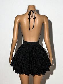 EgrlEra Fashionable Women's Halter Neck Backless Sleeveless Black Sexy Dress - Black - View 2