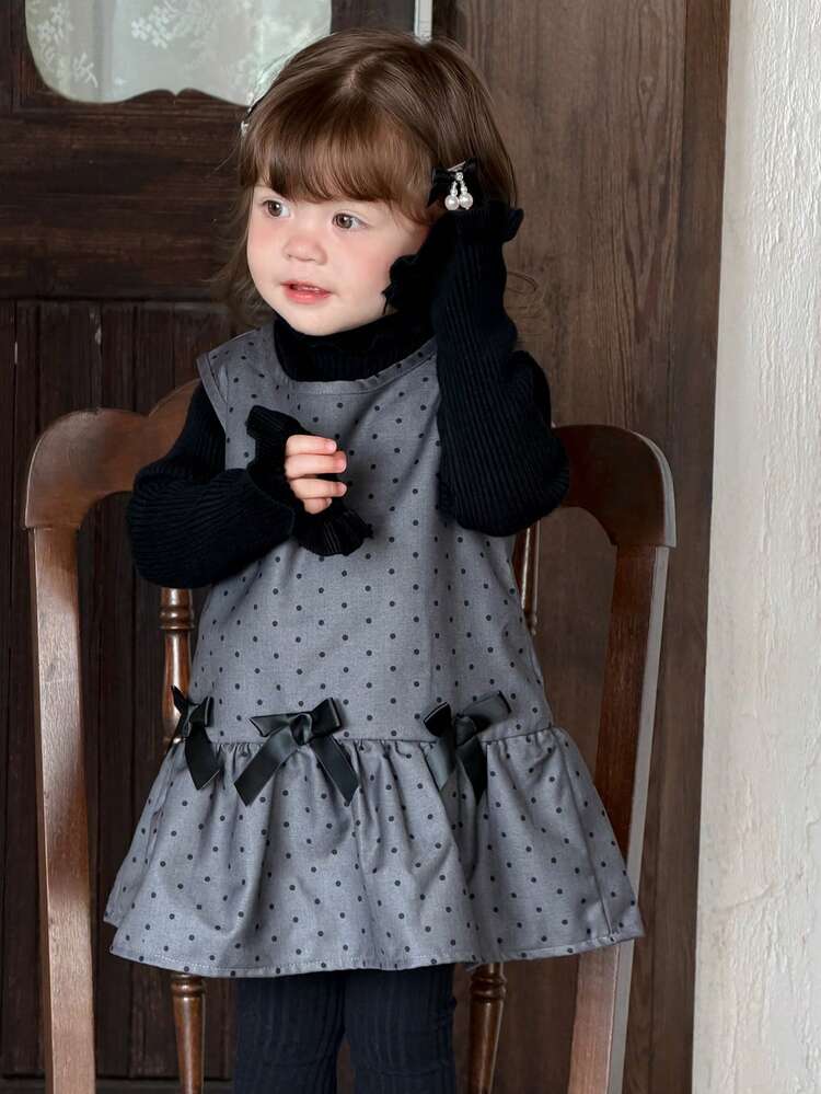 Baby Girl Polka Dot Ruffle Hem Korean Style Dress
