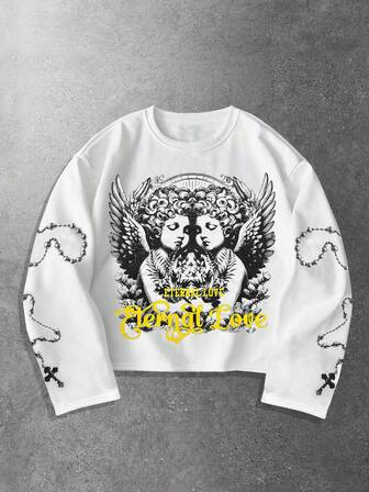Street Life Men's Casual Crew Neck Angel Creative Pattern Fashion Design Pullover Sweatshirt